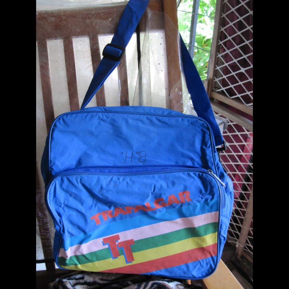 Trafalgar Vintage Blue & Rainbow Tote Bag Over Shoulder Carrying Strap Pride